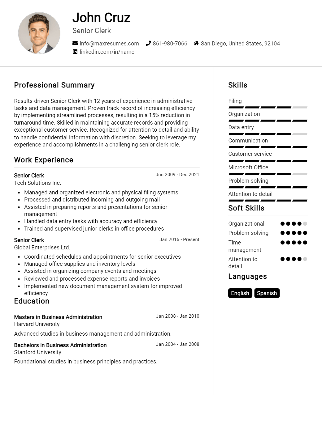 senior-clerk-resume-sample