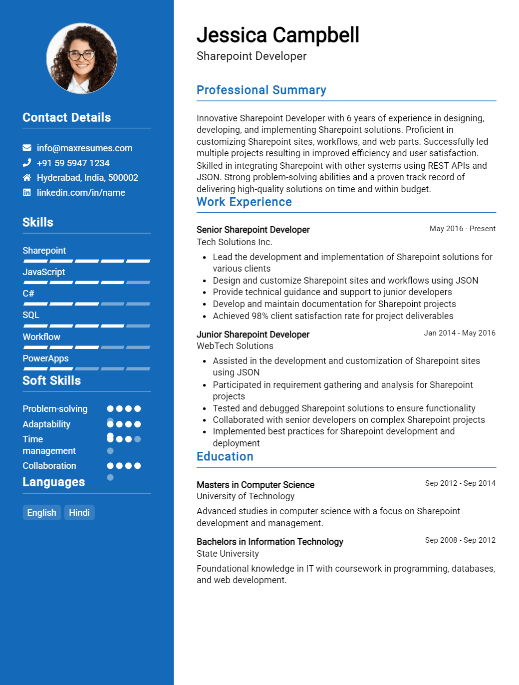 sharepoint-developer-resume-sample