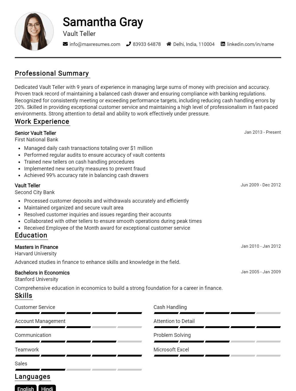 vault-teller-resume-sample