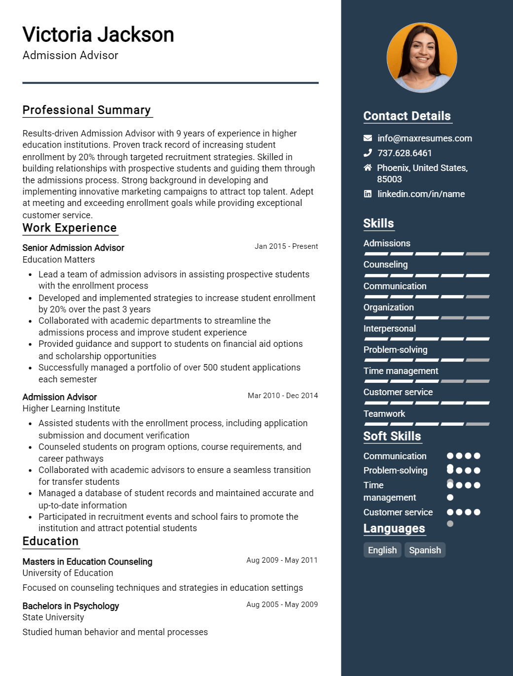 admission-advisor-resume-sample