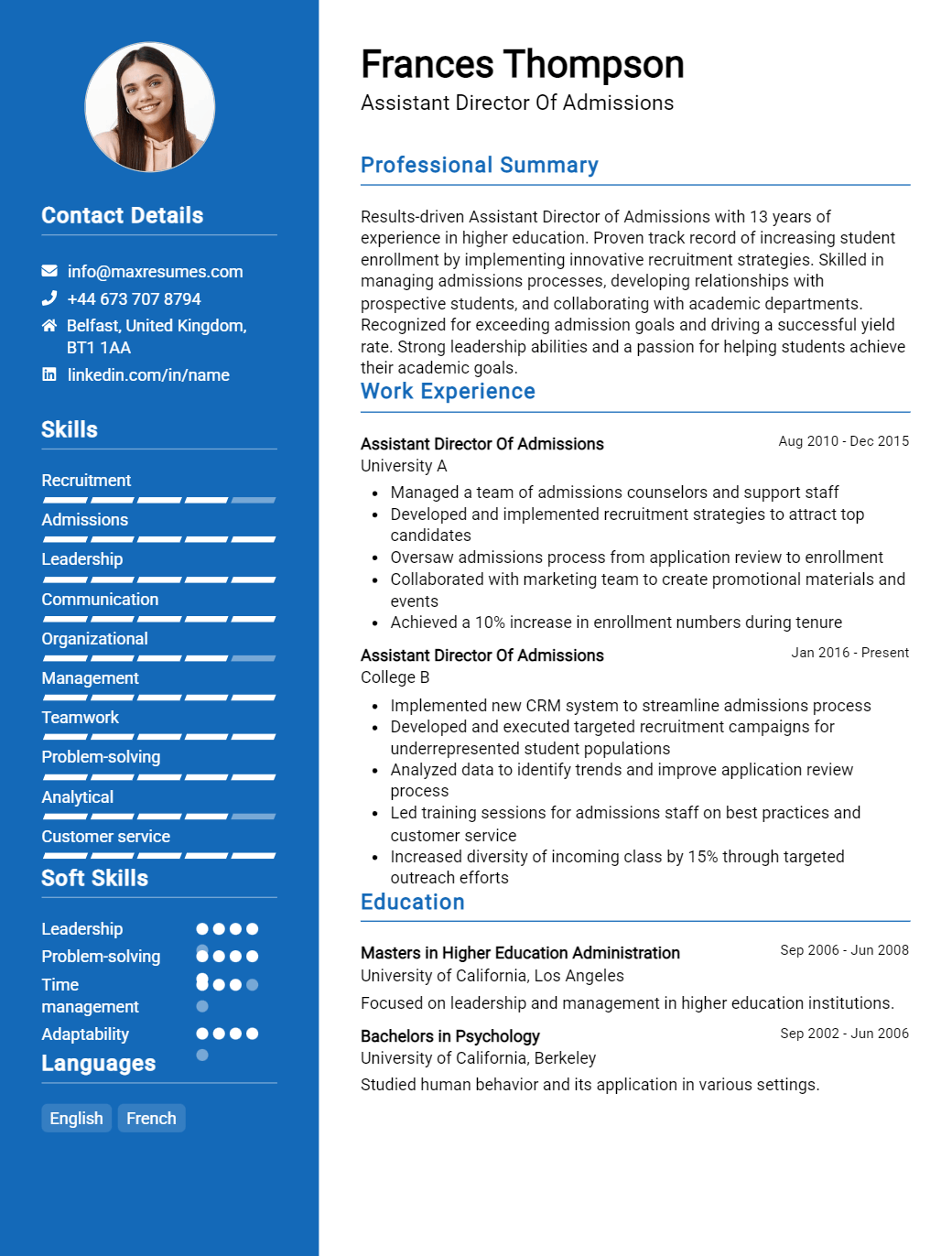 assistant-director-of-admissions-resume-sample