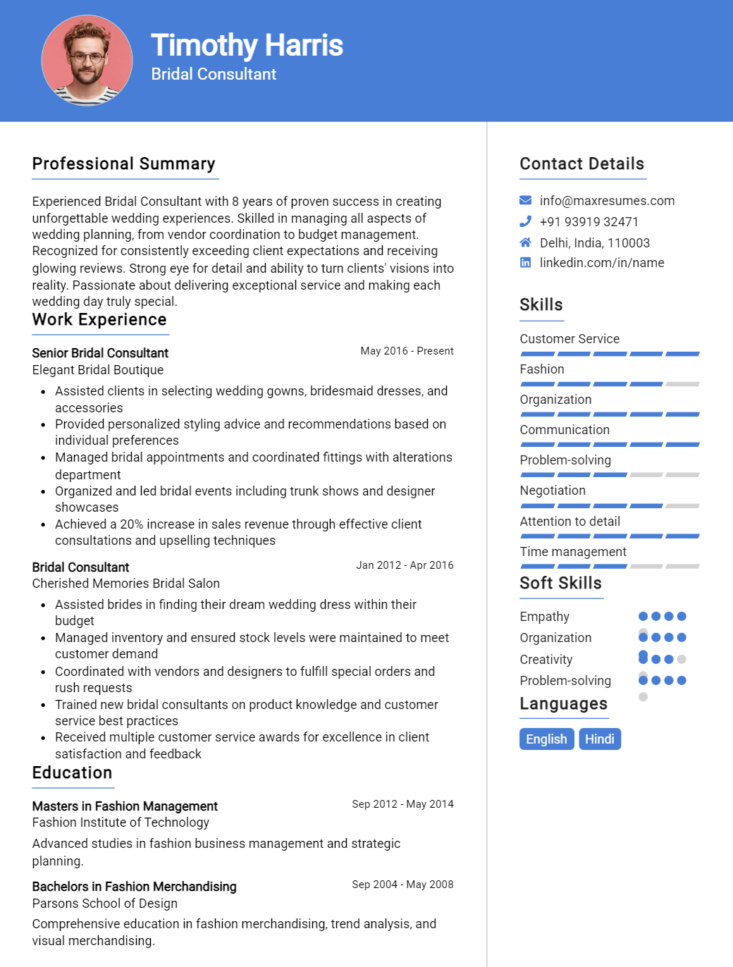bridal-consultant-resume-sample
