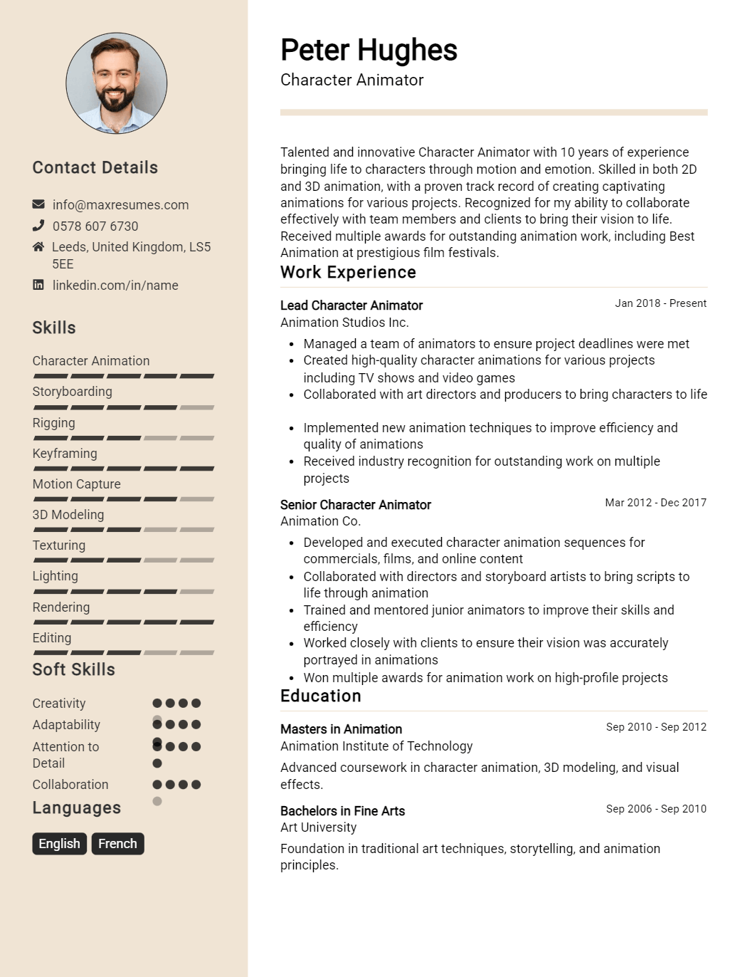 character-animator-resume-sample