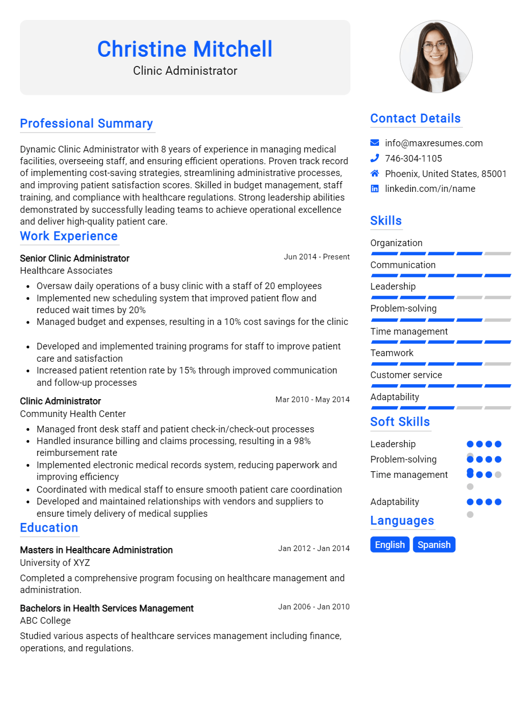 clinic-administrator-resume-sample