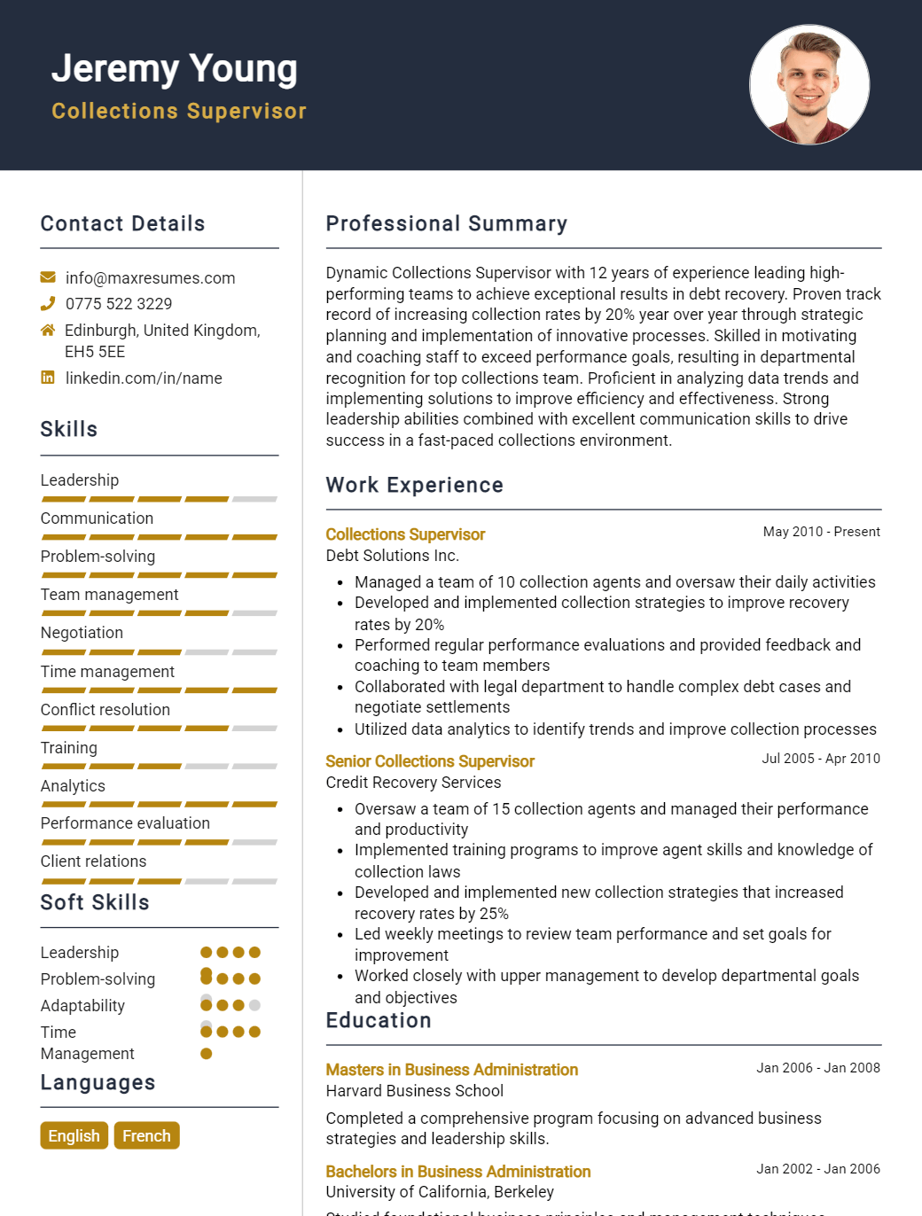 collections-supervisor-resume-sample