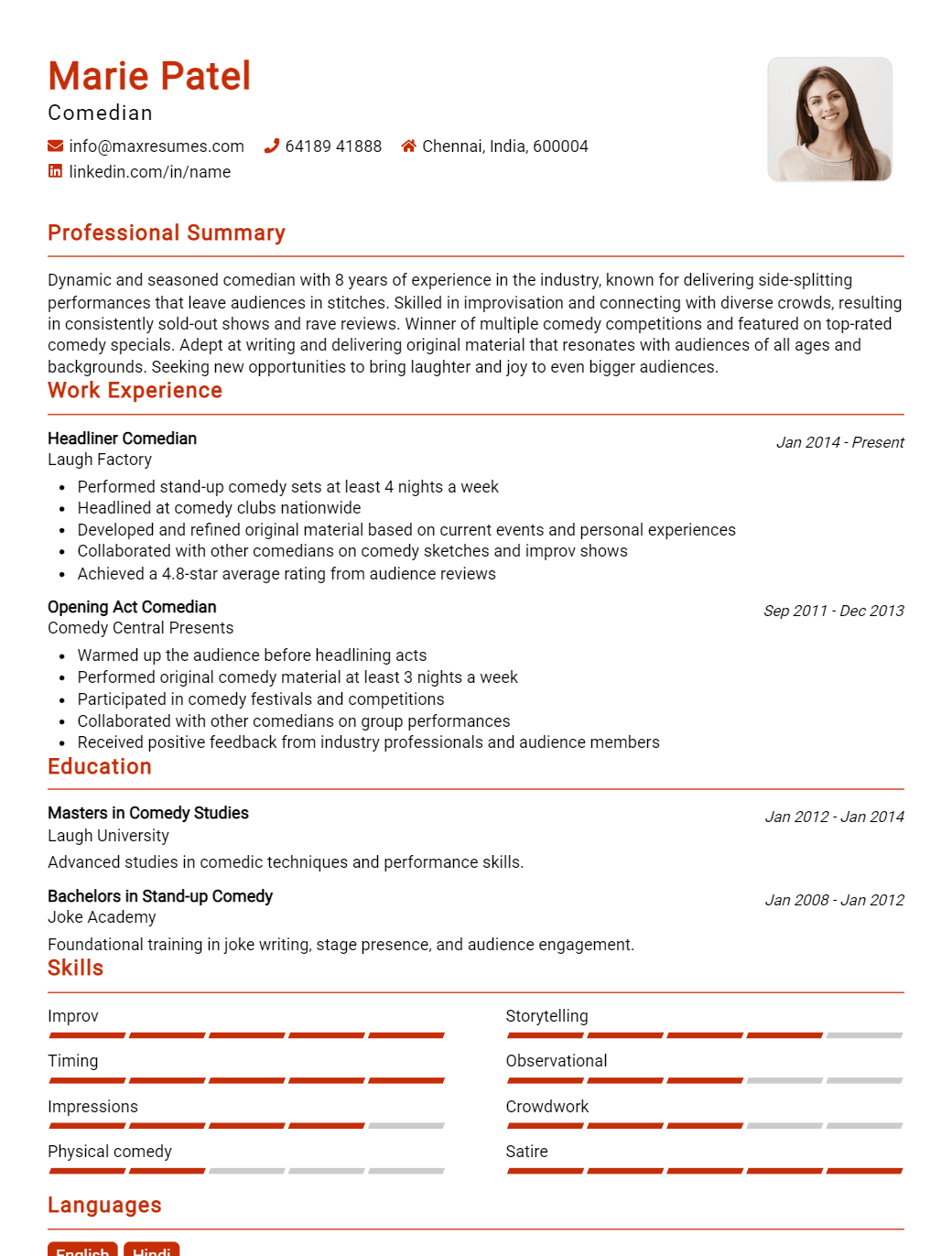 comedian-resume-sample