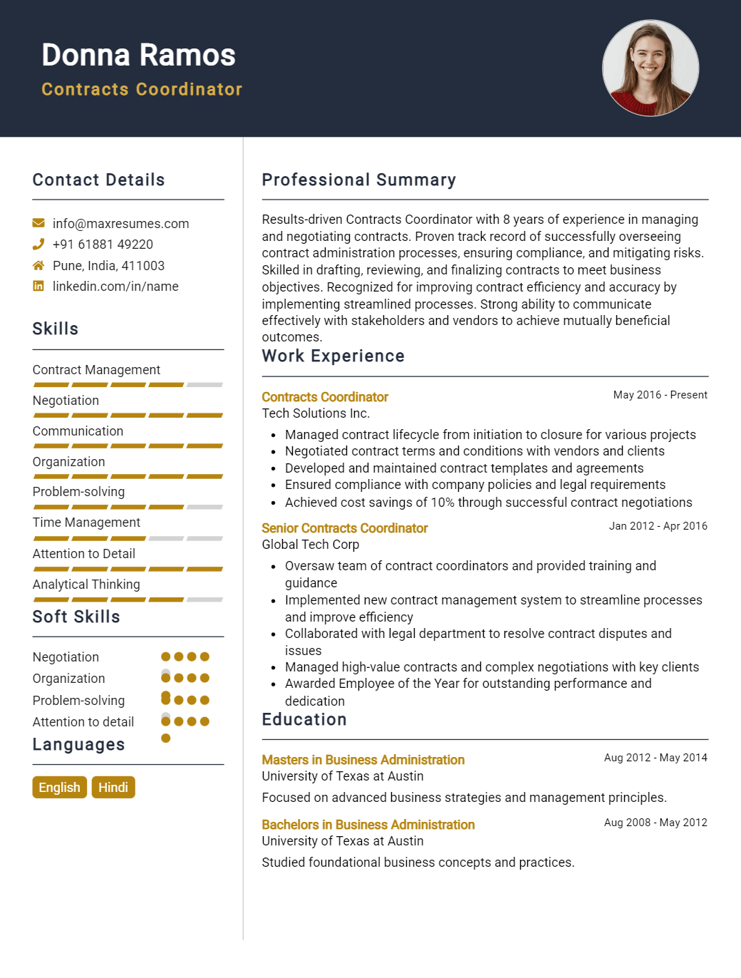 contracts-coordinator-resume-sample