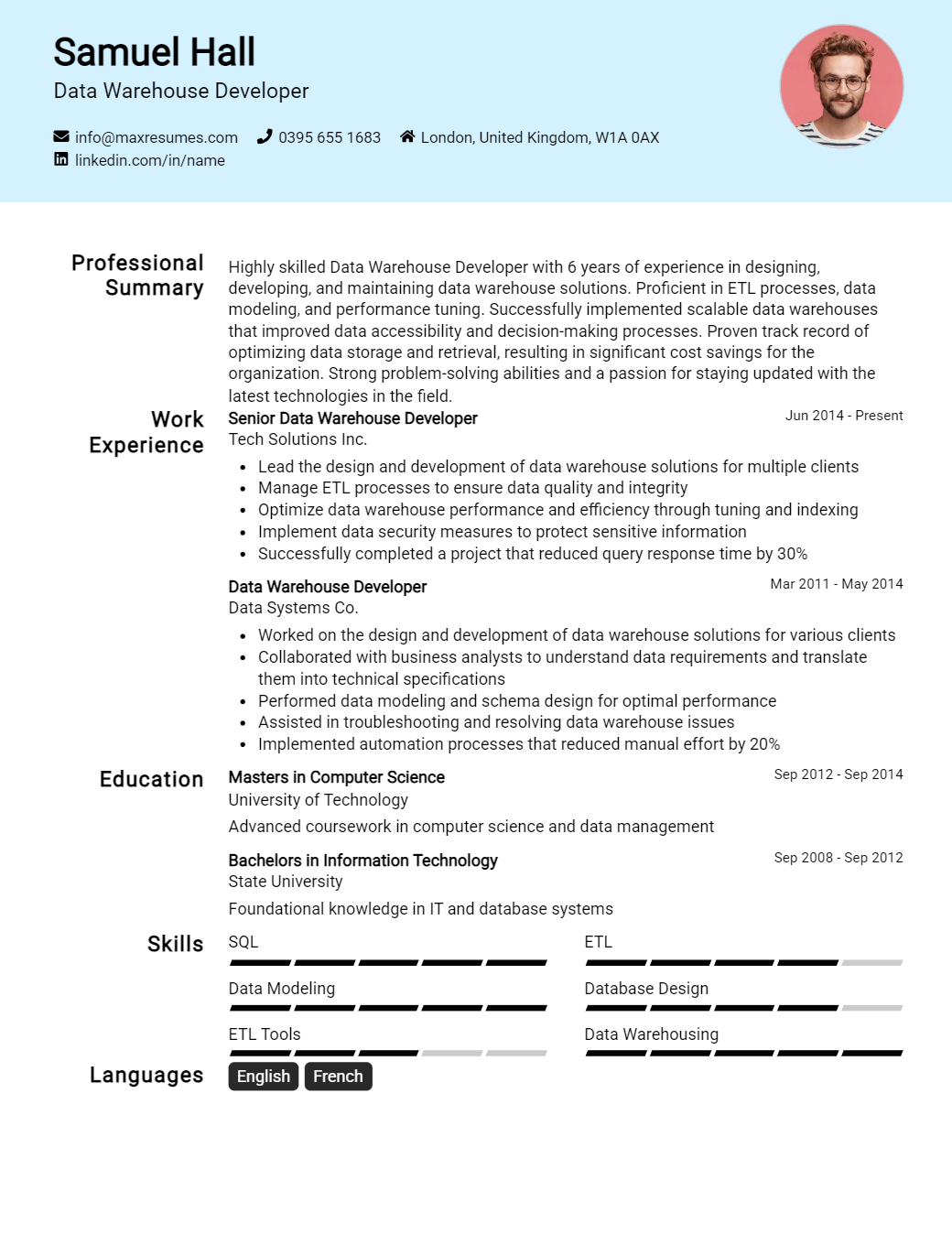 data-warehouse-developer-resume-sample