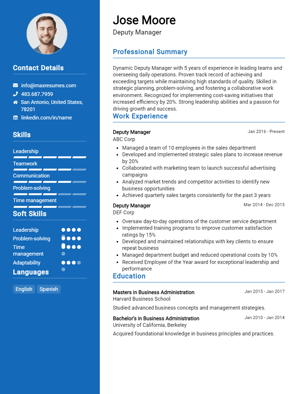 deputy-manager-resume-sample