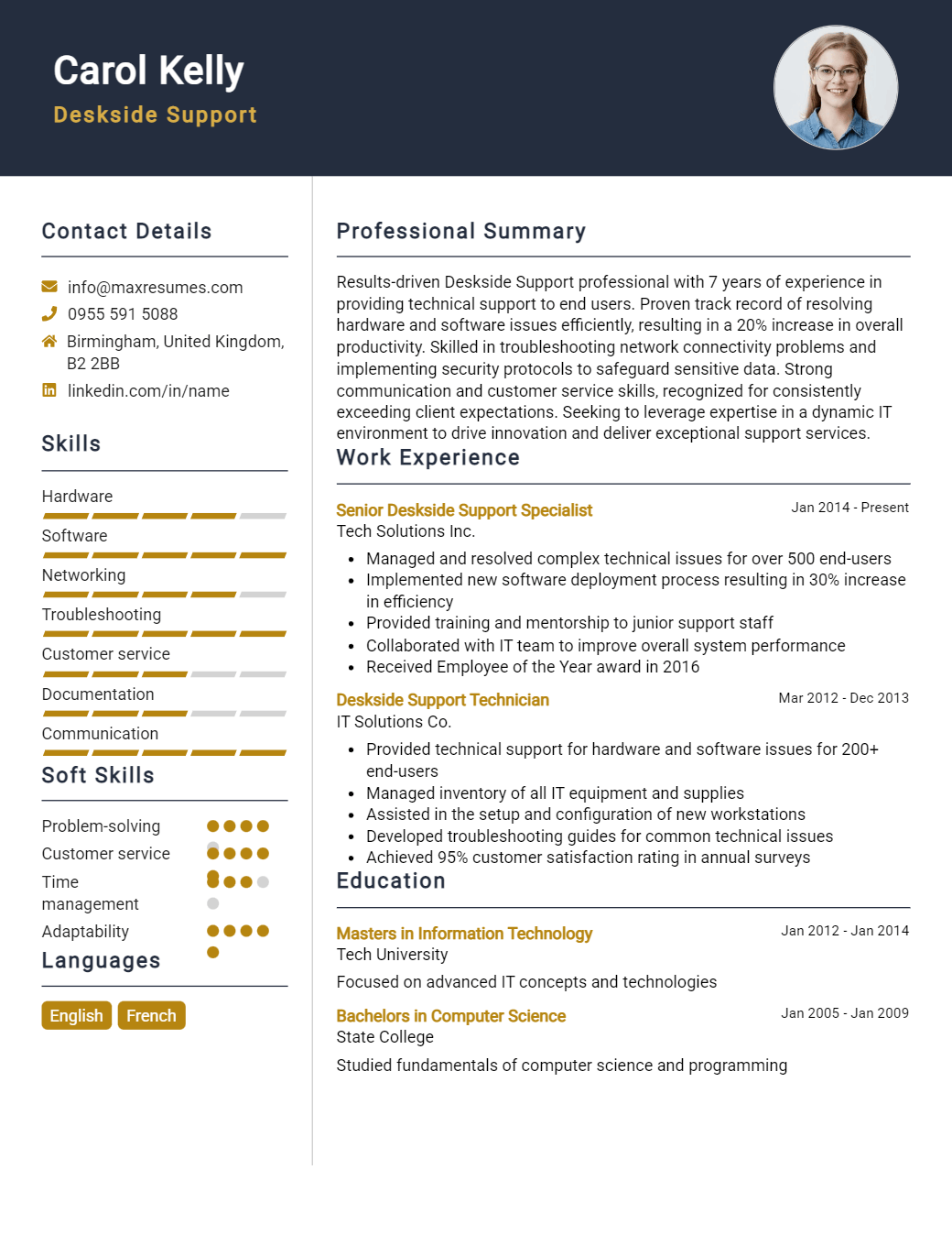 deskside-support-resume-sample