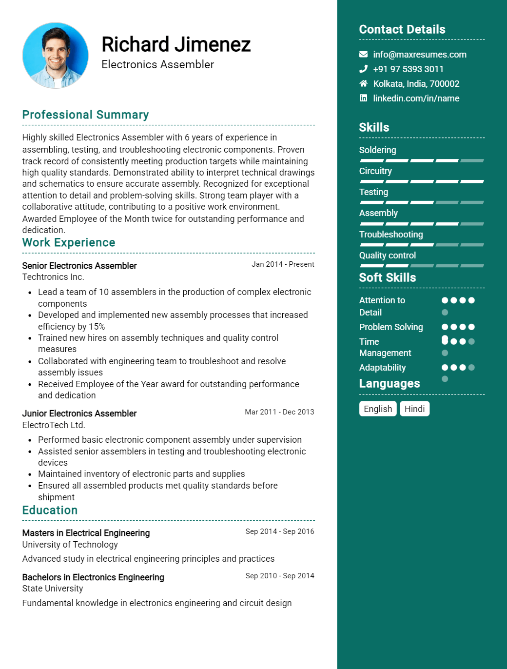 electronics-assembler-resume-sample