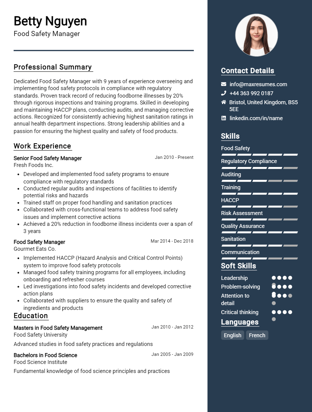 food-safety-manager-resume-sample