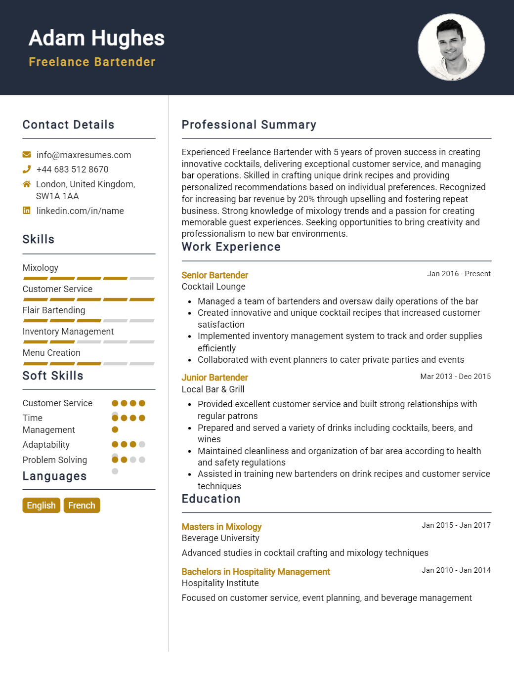 freelance-bartender-resume-sample