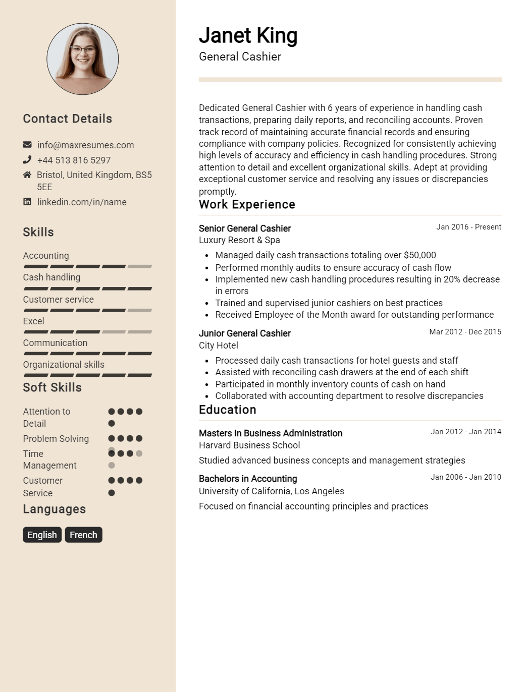 general-cashier-resume-sample