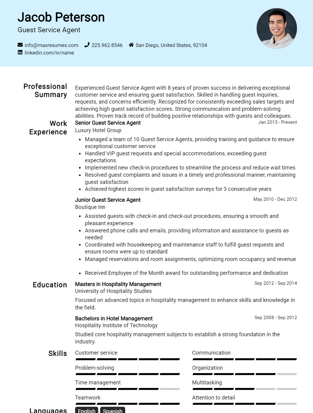 guest-service-agent-resume-sample