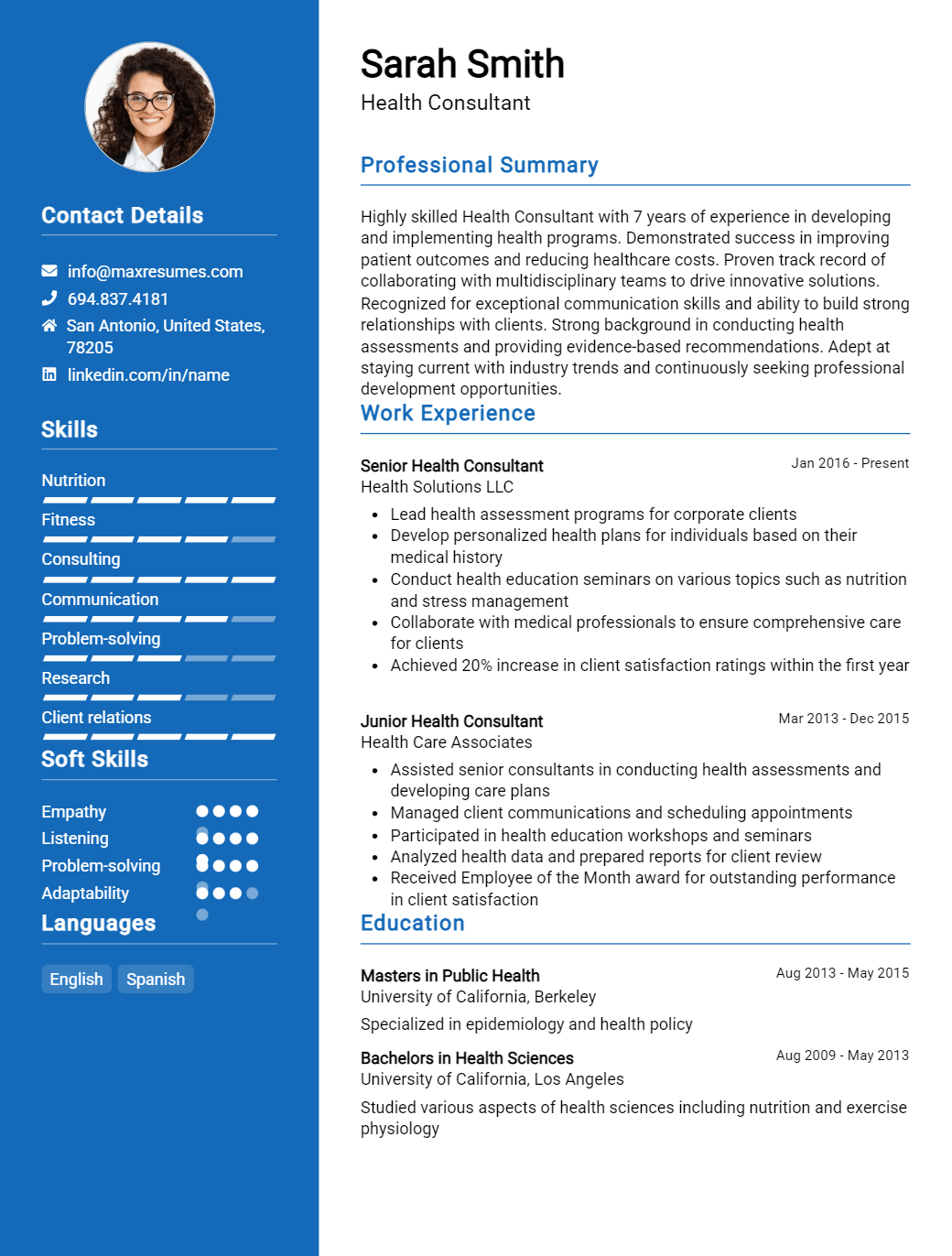 health-consultant-resume-sample