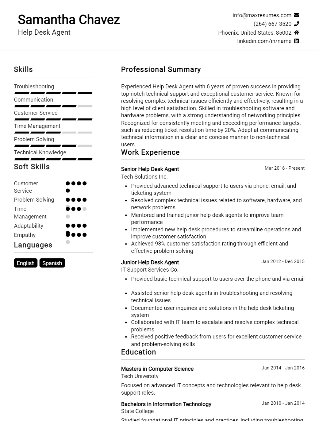 help-desk-agent-resume-sample