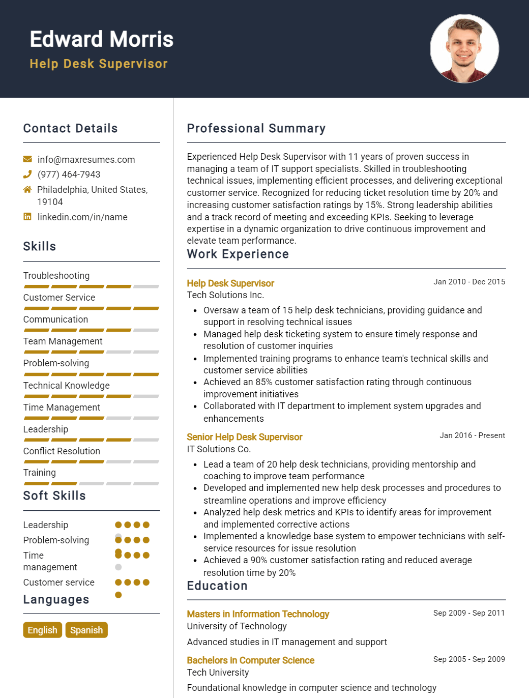 help-desk-supervisor-resume-sample
