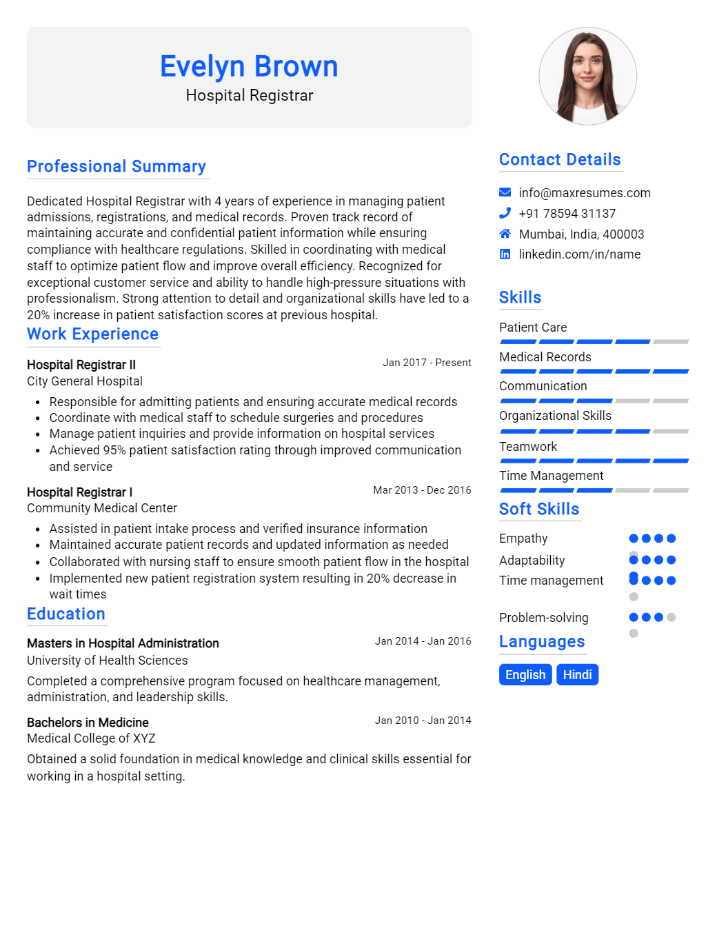 hospital-registrar-resume-sample