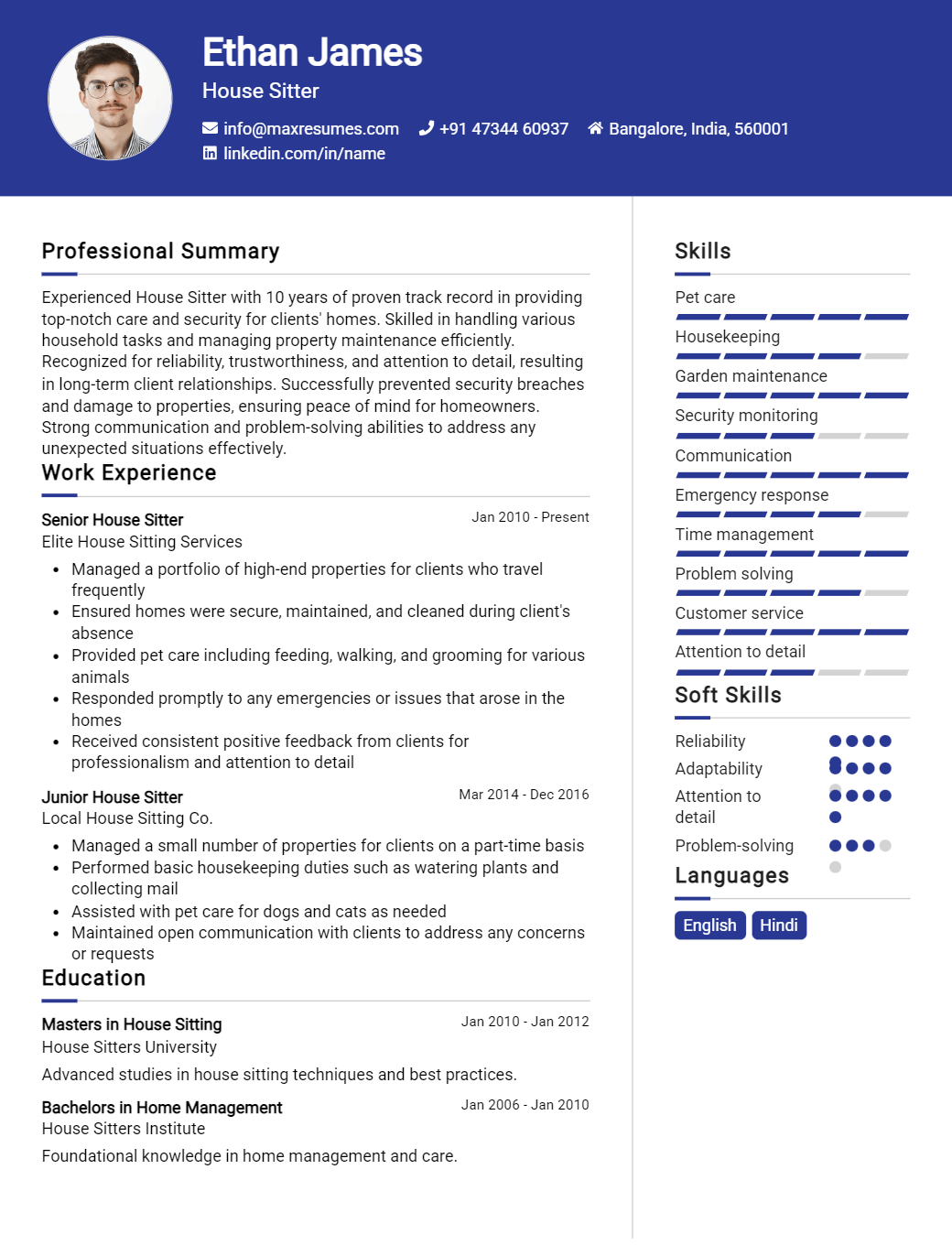 house-sitter-resume-sample