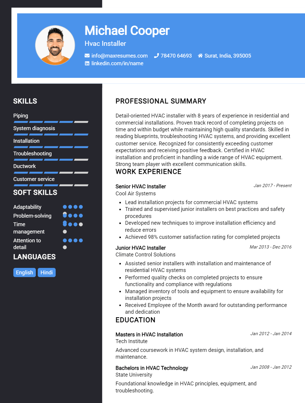 installer-resume-sample