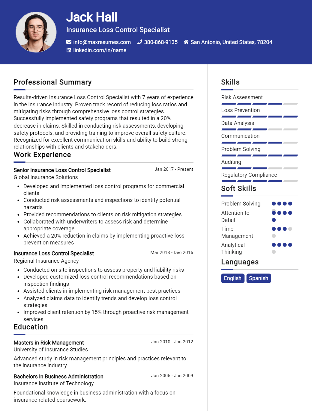 loss-control-specialist-resume-sample