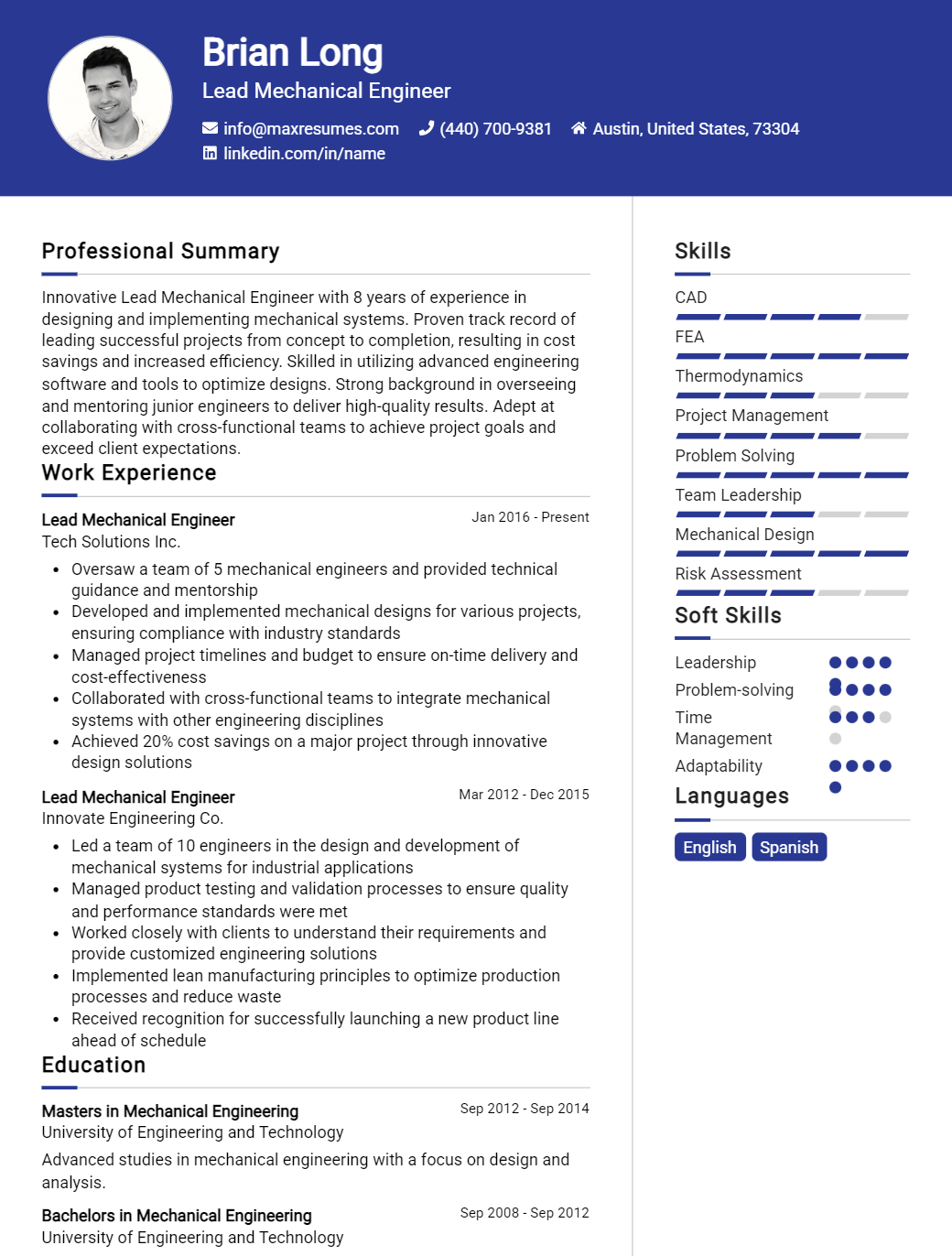 lead-mechanical-engineer-resume-sample