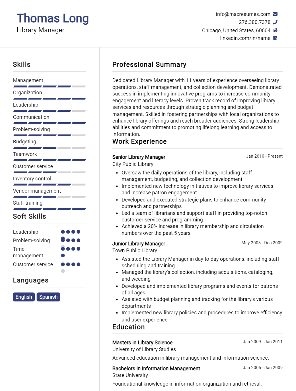 library-manager-resume-sample