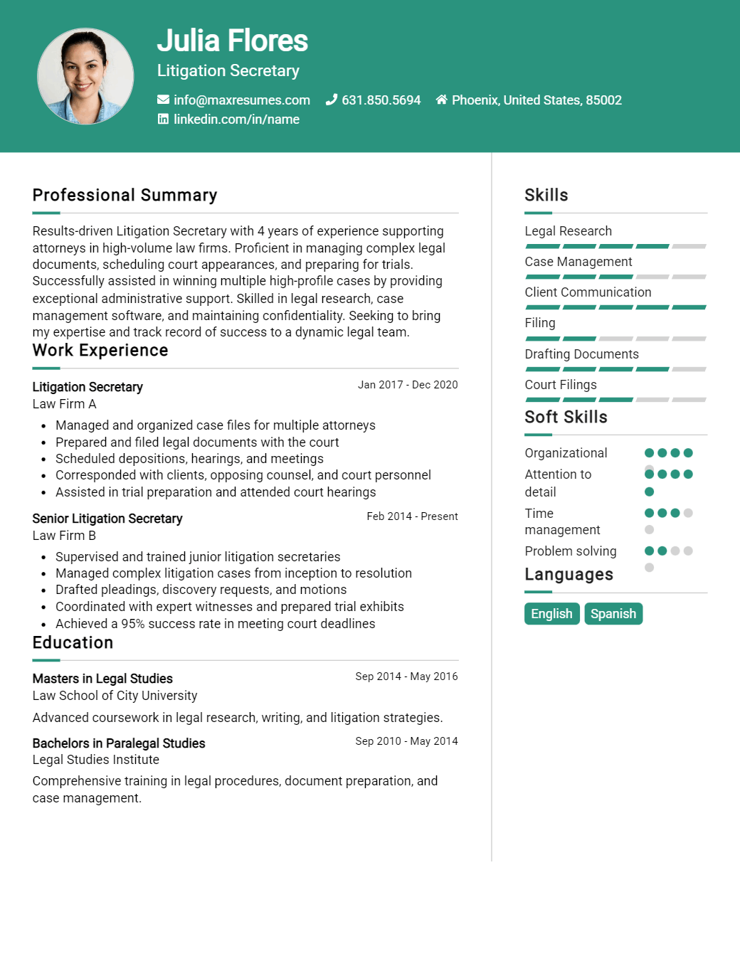 litigation-secretary-resume-sample