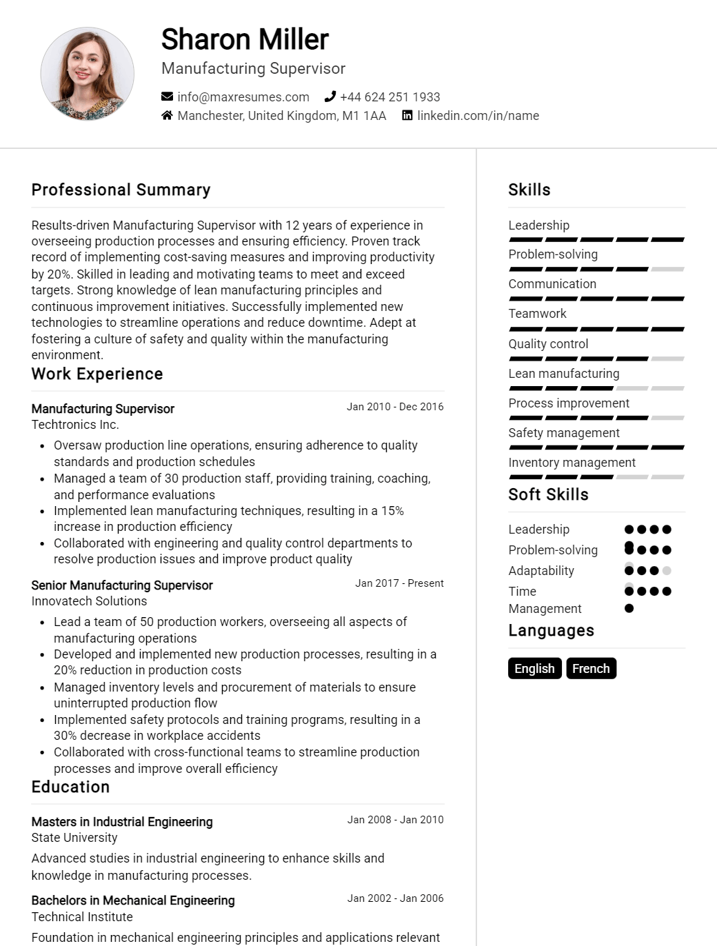 manufacturing-supervisor-resume-sample