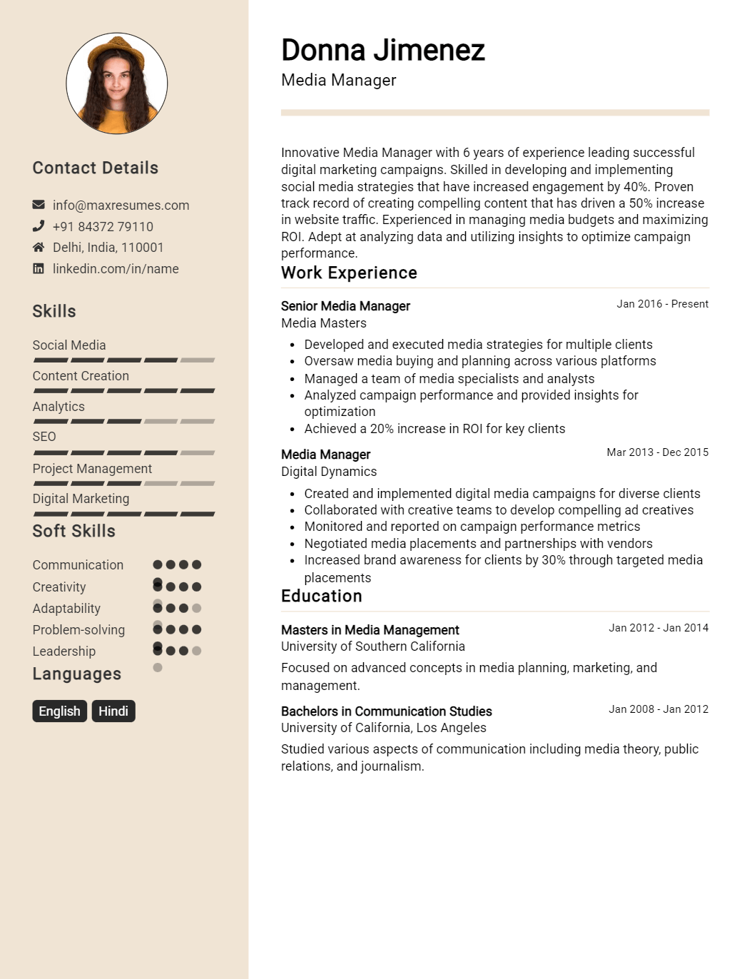 media-manager-resume-sample