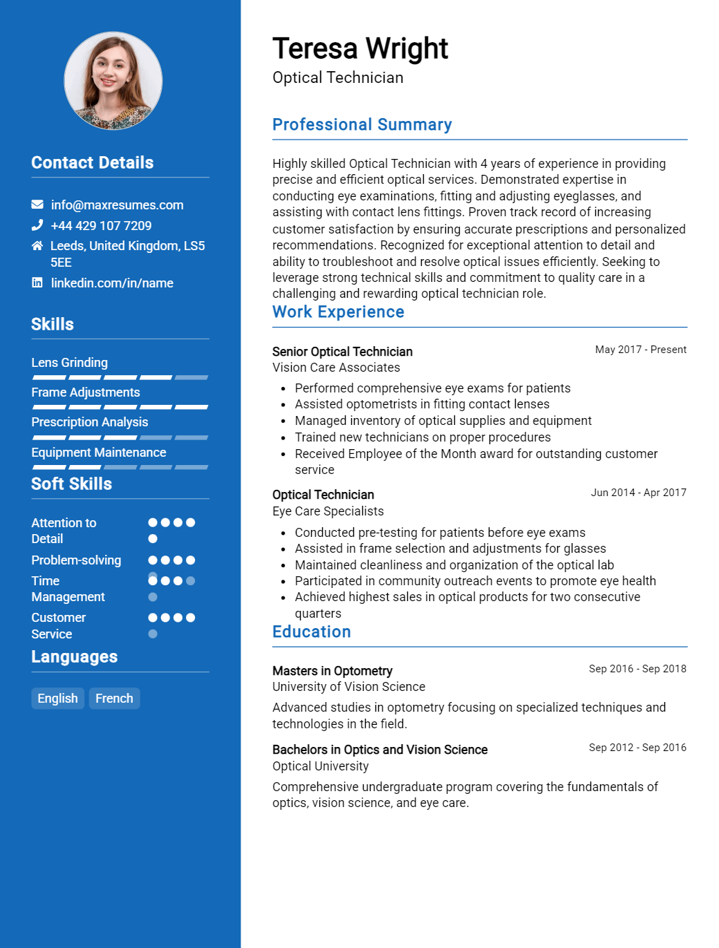 optical-technician-resume-sample