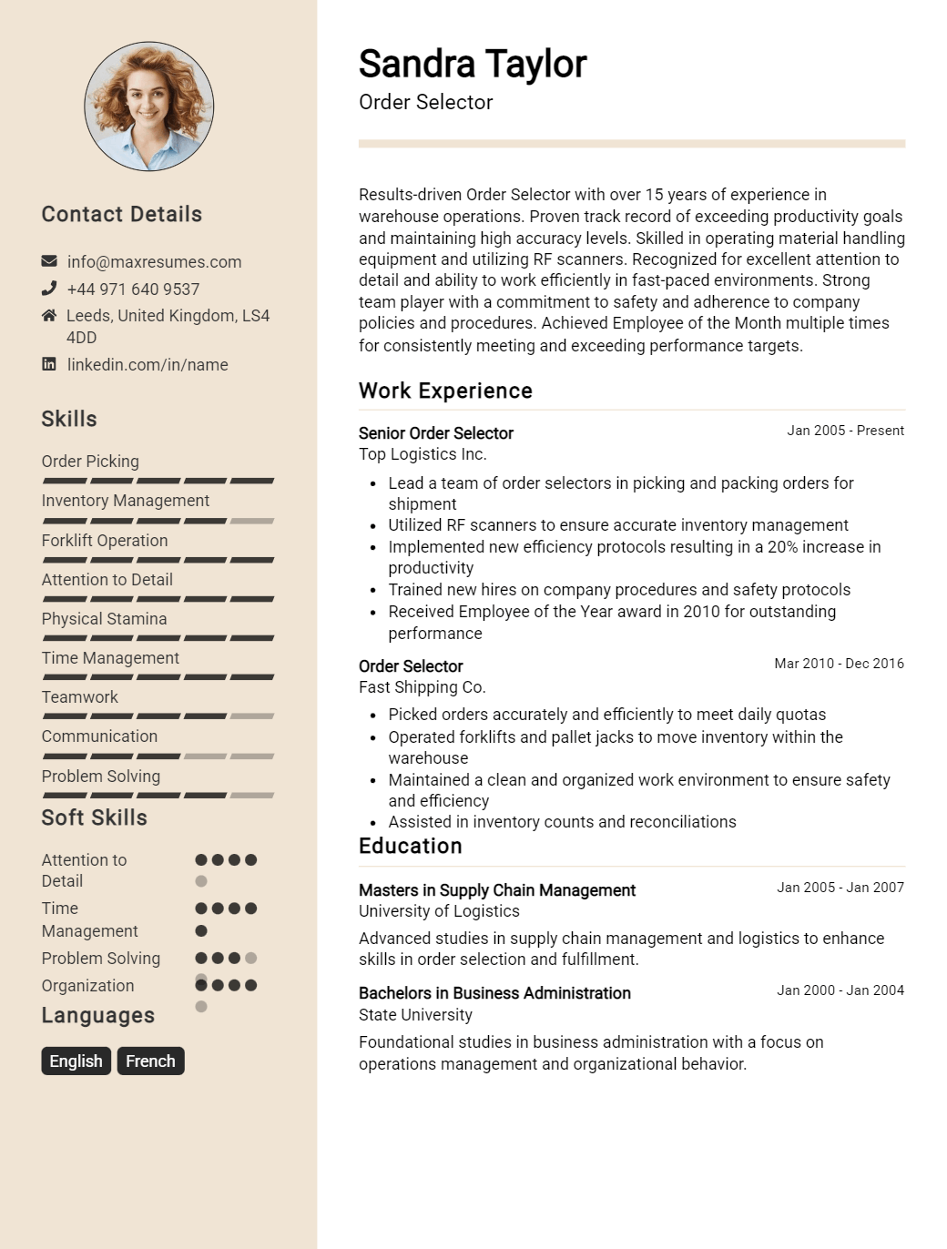 order-selector-resume-sample