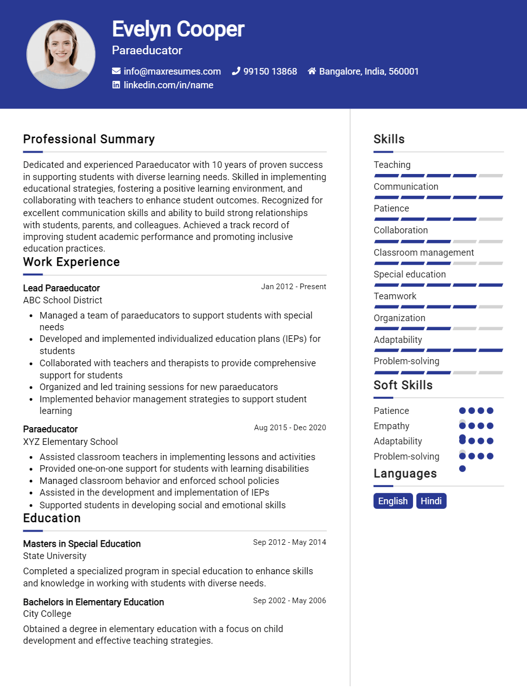 paraeducator-resume-sample