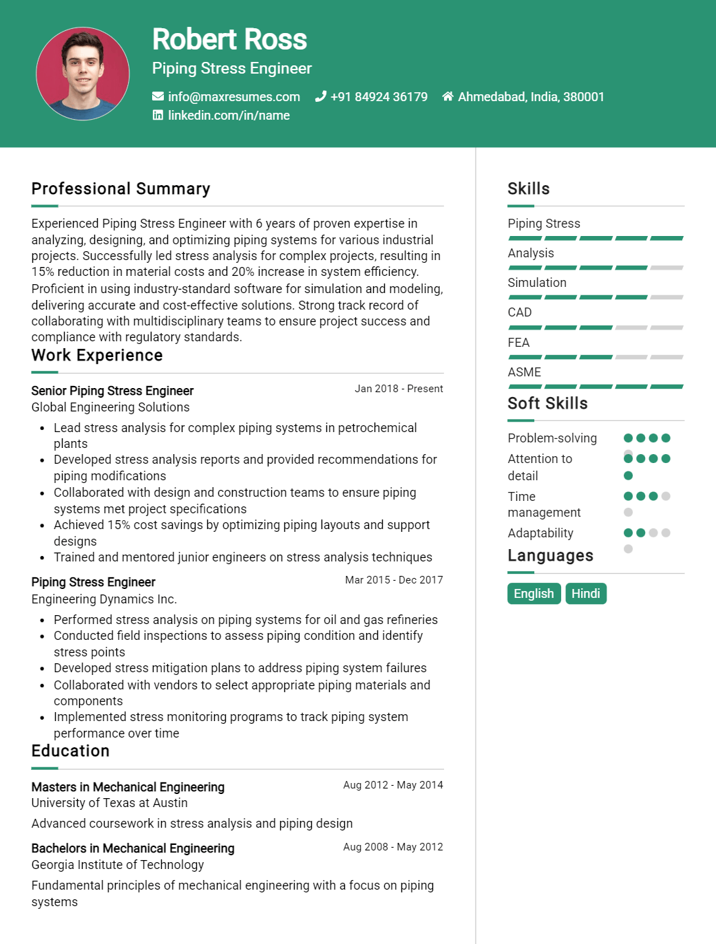 piping-stress-engineer-resume-sample