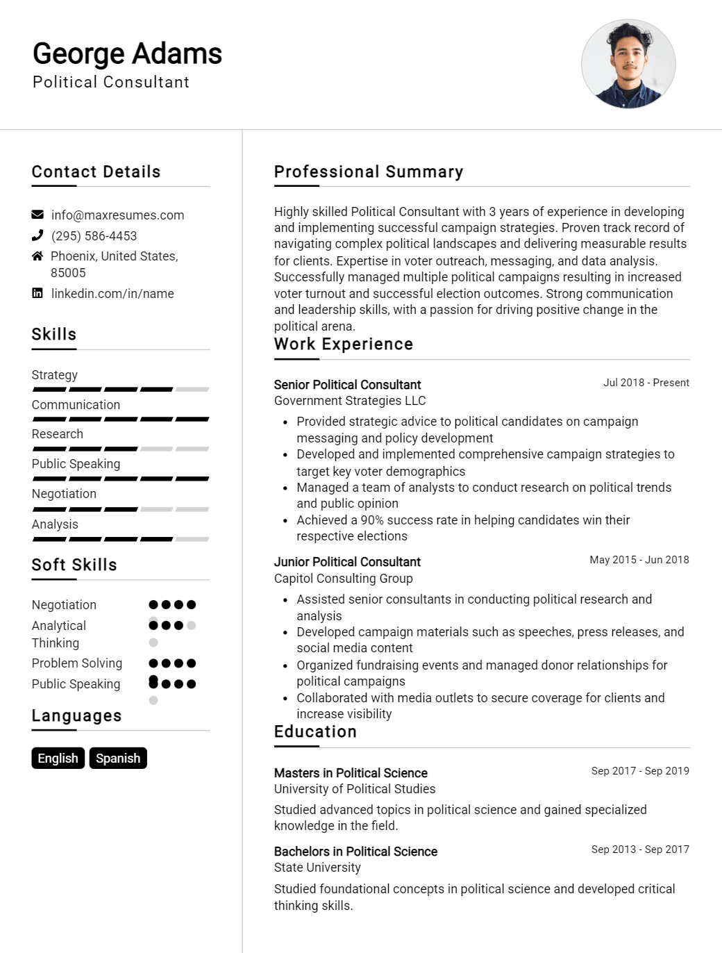 political-consultant-resume-sample