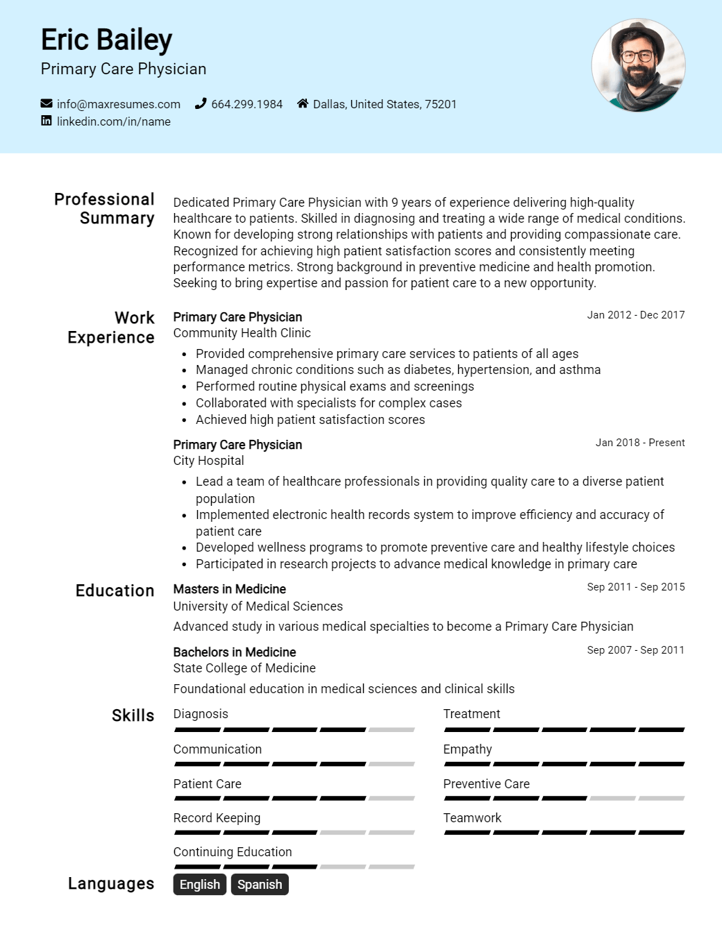 primary-care-physician-resume-sample