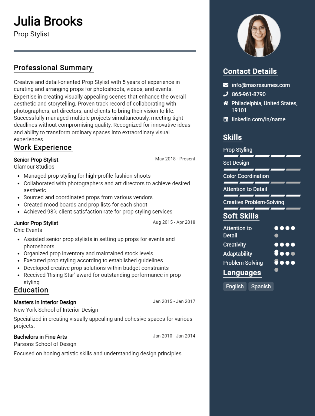 prop-stylist-resume-sample