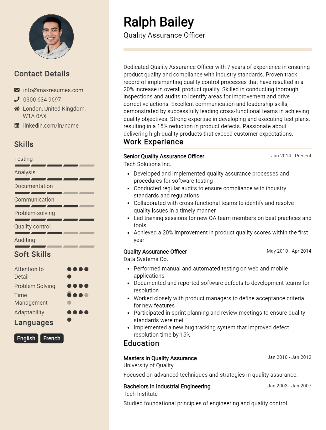 quality-assurance-officer-resume-sample
