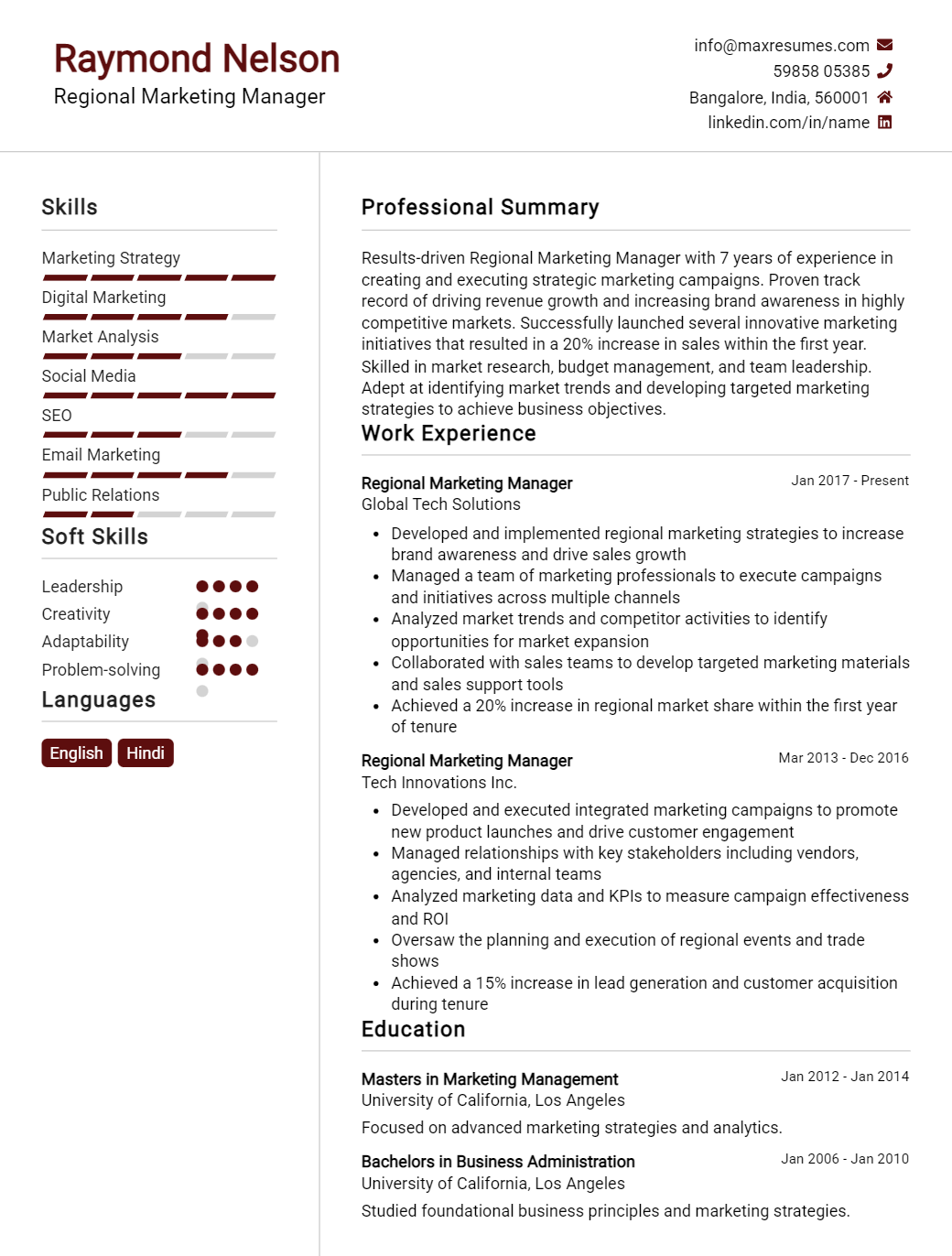 regional-marketing-manager-resume-sample