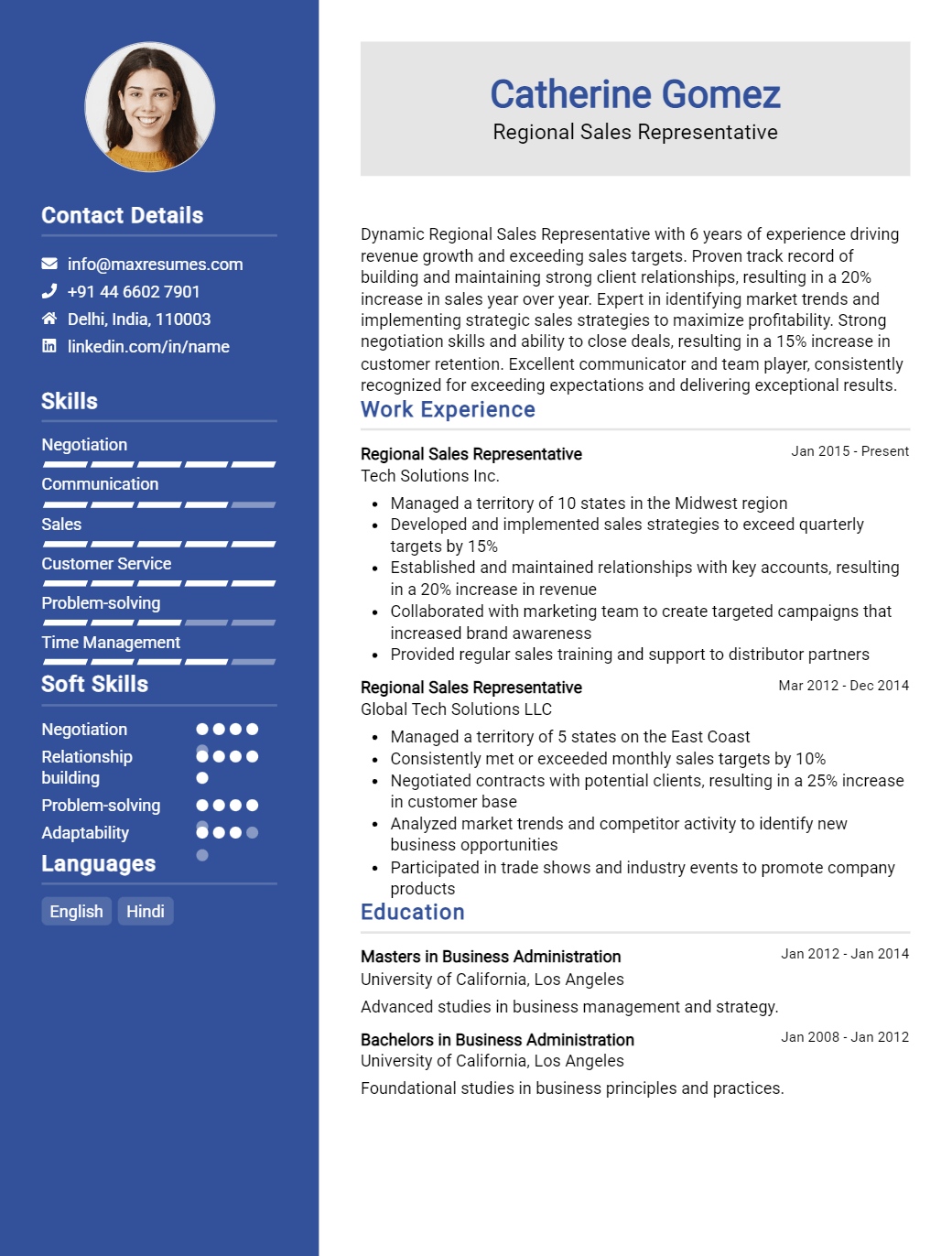 regional-sales-representative-resume-sample