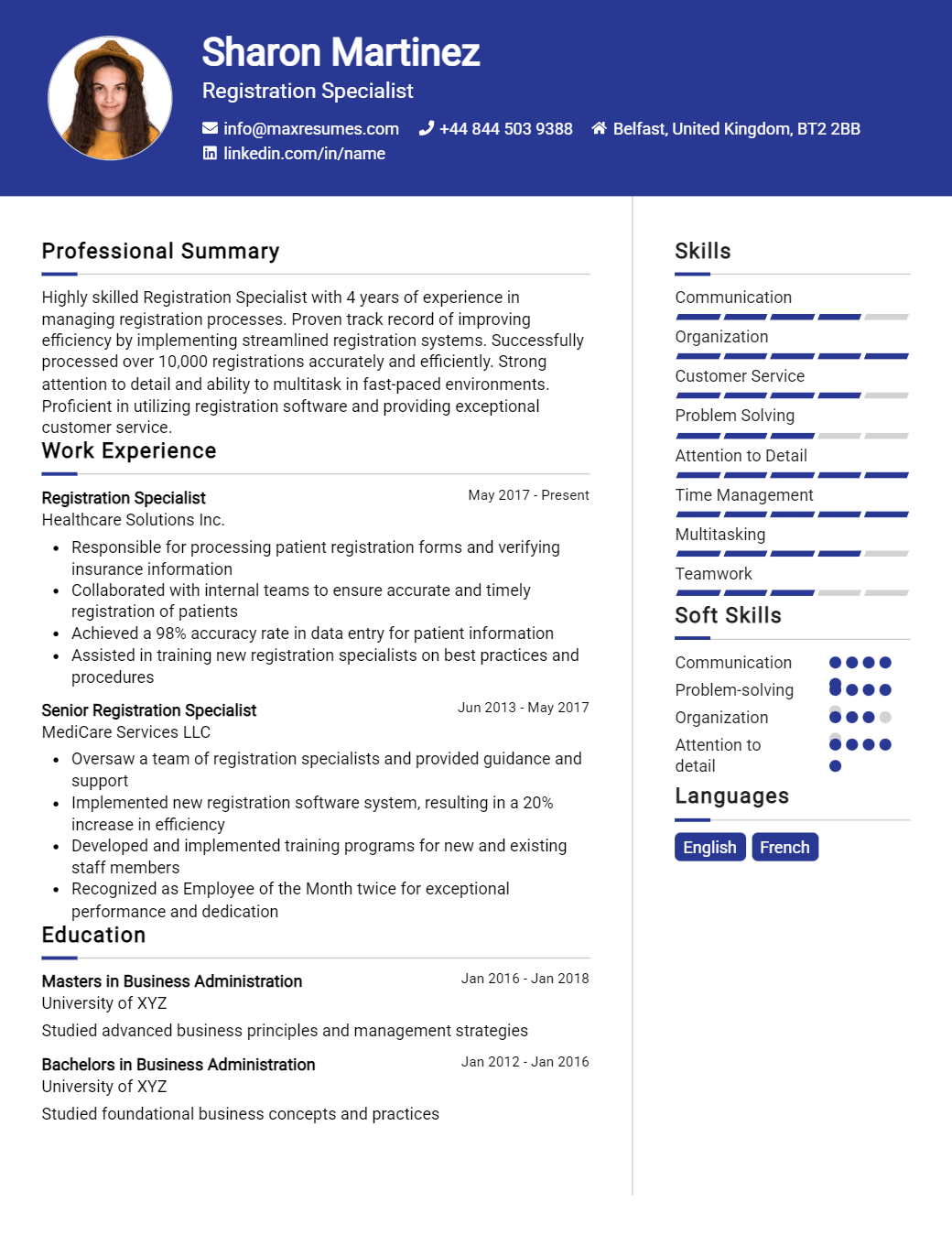 registration-specialist-resume-sample