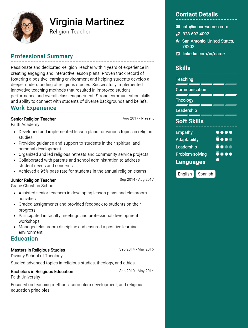 religion-teacher-resume-sample