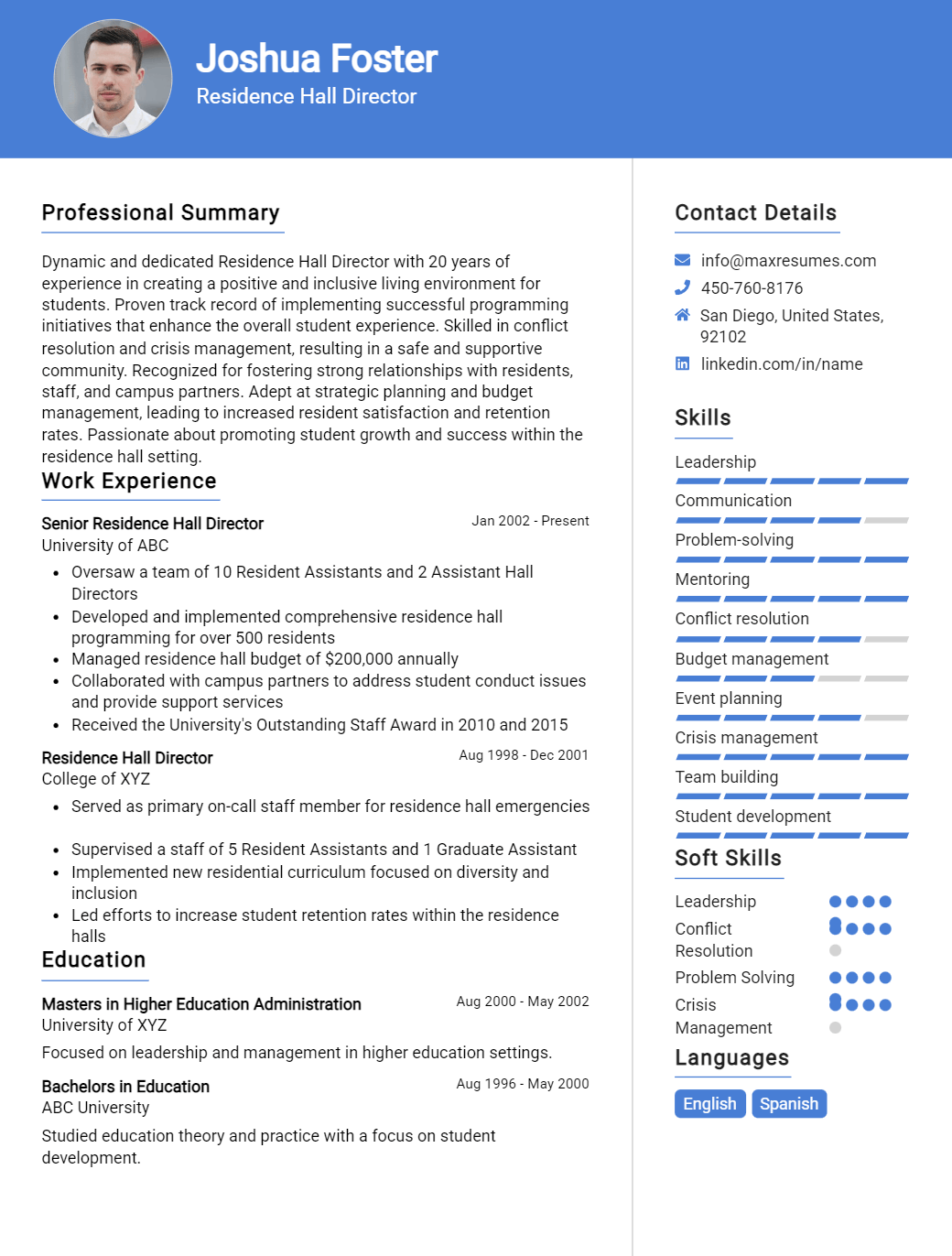 residence-hall-director-resume-sample