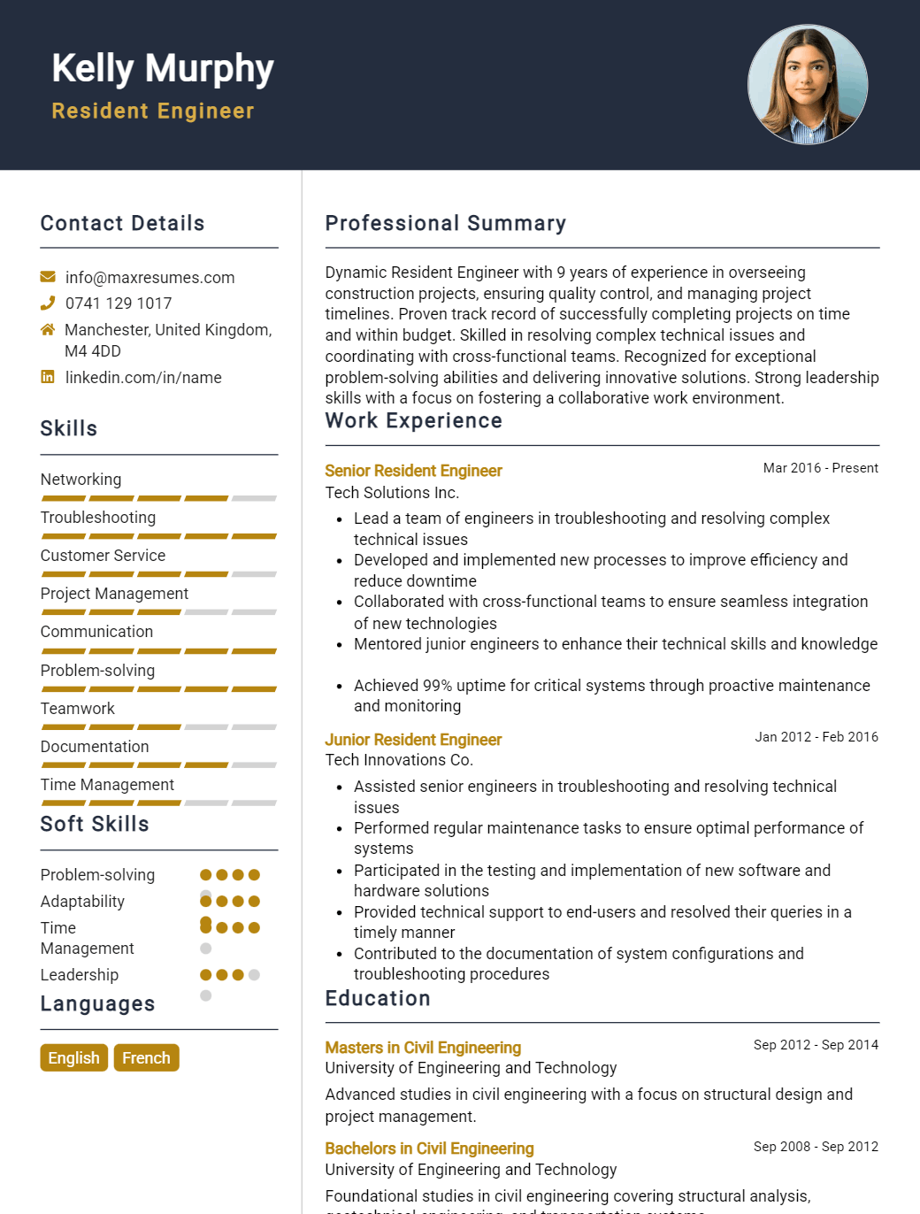 resident-engineer-resume-sample