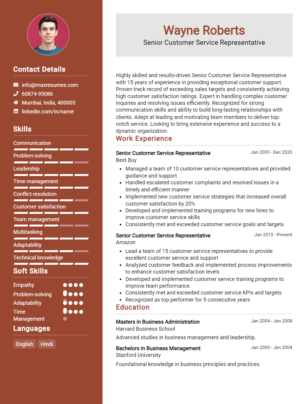 senior-customer-service-representative-resume-sample