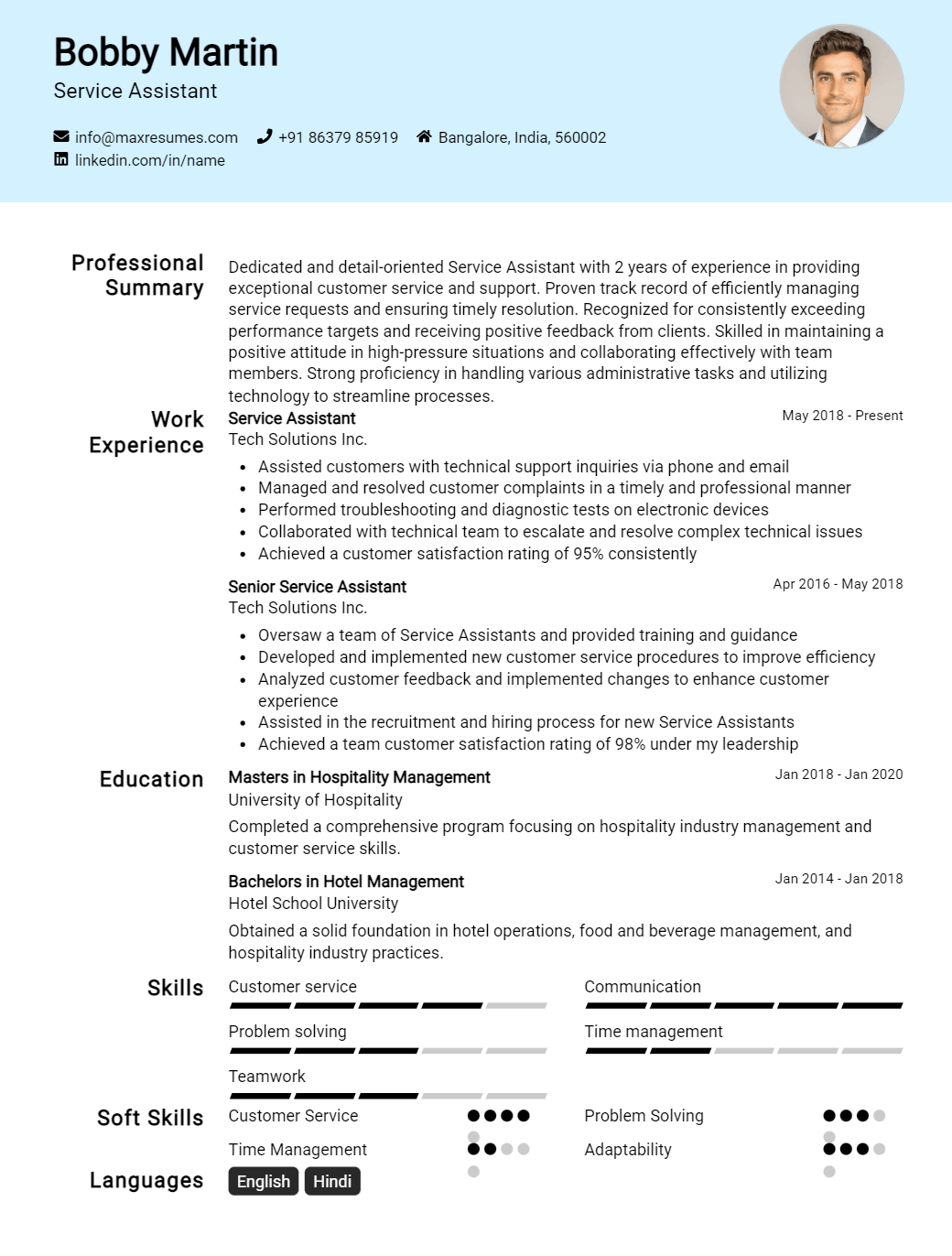 service-assistant-resume-sample