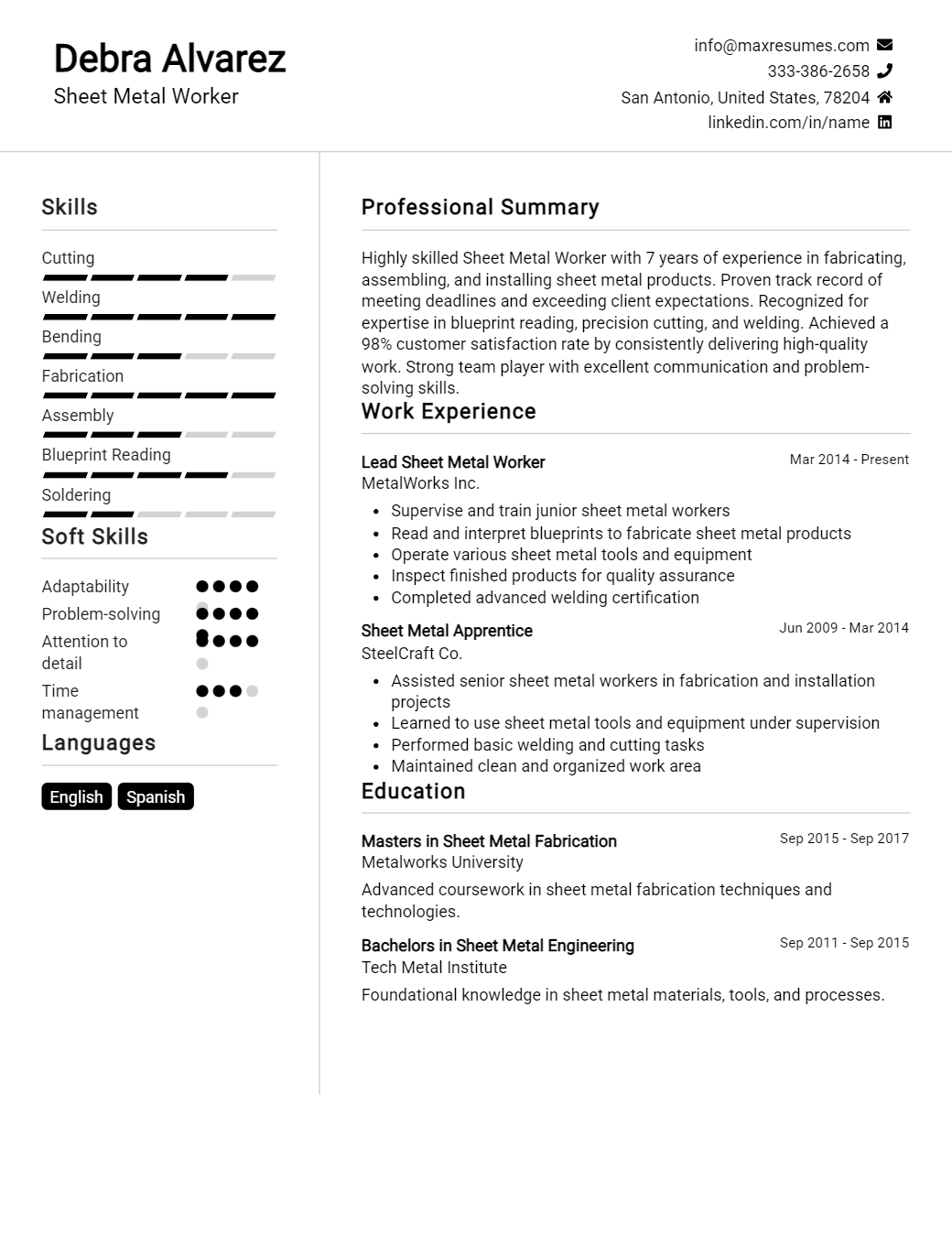 sheet-metal-worker-resume-sample