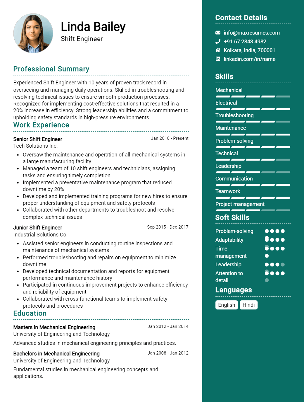 shift-engineer-resume-sample