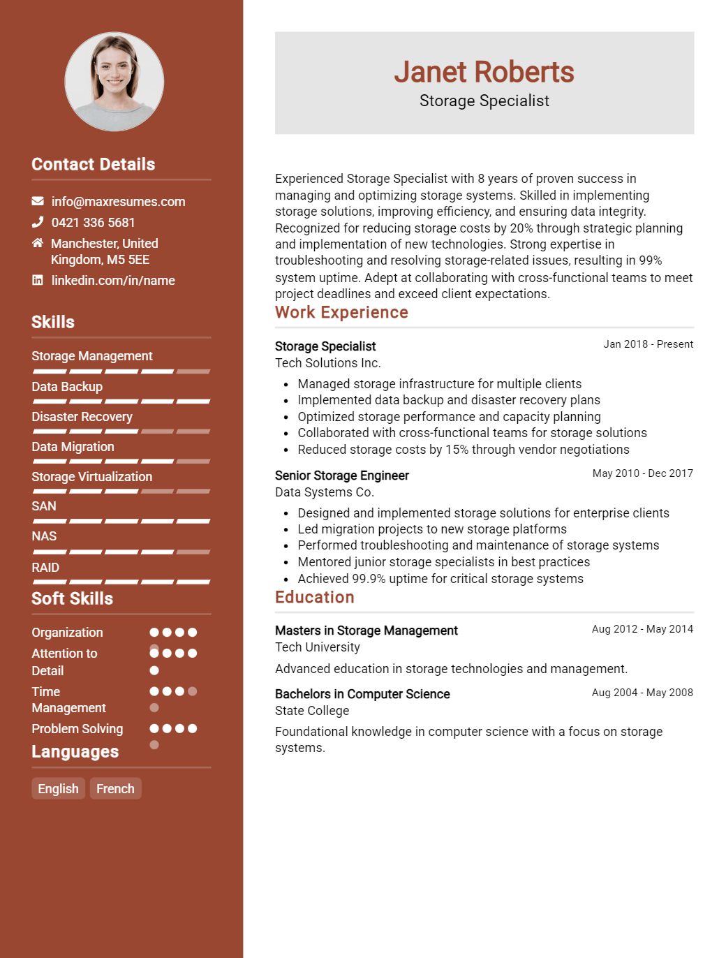 storage-specialist-resume-sample